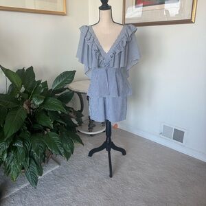 BCBGMaxAzria Navy and White Striped Romper